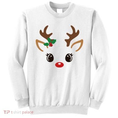Cute Reindeer Face Christmas Sweatshirt