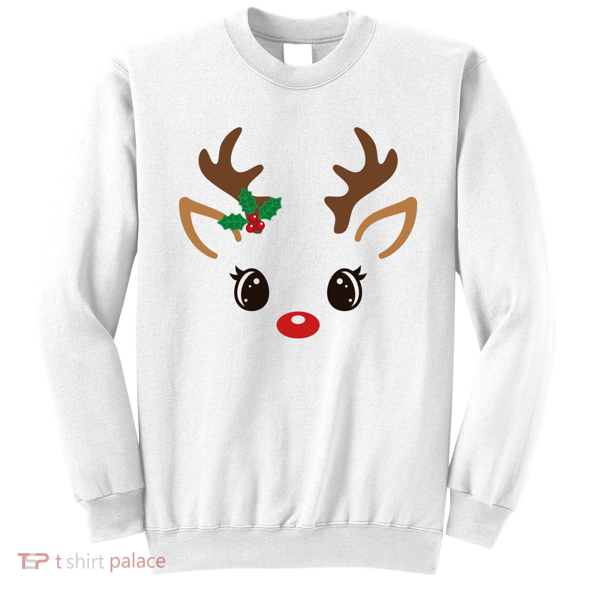 Cute Reindeer Face Christmas Sweatshirt