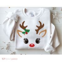 Cute Reindeer Face Christmas Sweatshirt thumb 2
