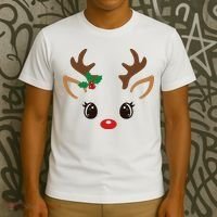 Cute Reindeer Face Christmas T-Shirt thumb 3