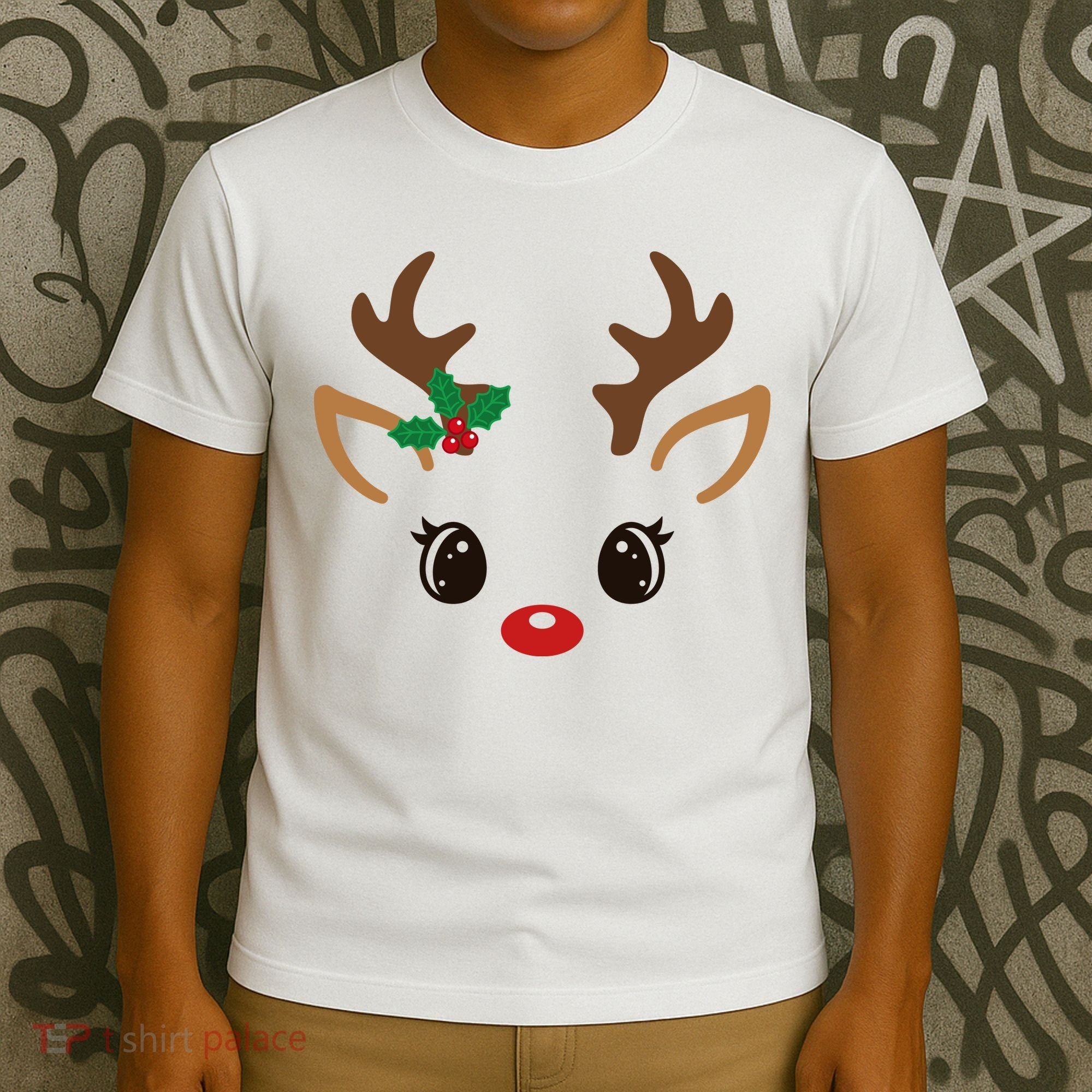 Cute Reindeer Face Christmas T-Shirt