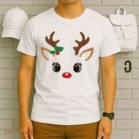 Cute Reindeer Face Christmas T-Shirt thumb 6