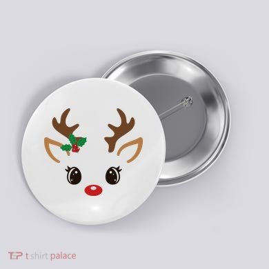 Cute Reindeer Face Christmas Button