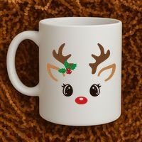 Cute Reindeer Face Christmas Coffee Mug thumb 2