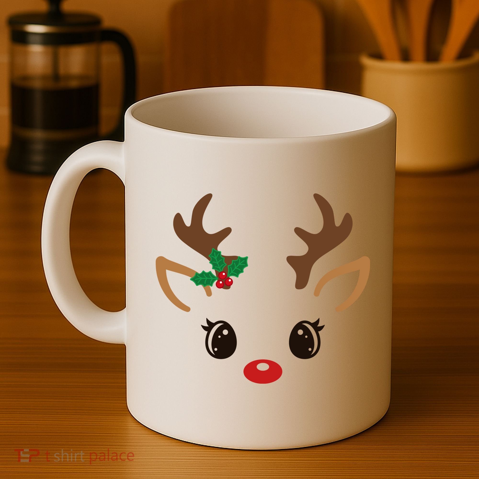 Cute Reindeer Face Christmas Coffee Mug