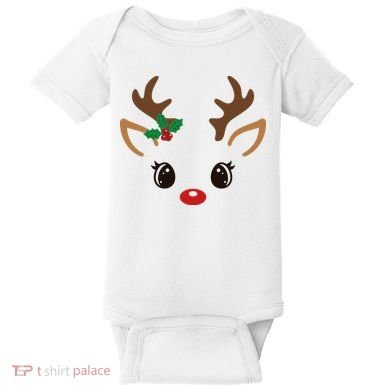 Cute Reindeer Face Christmas Baby Bodysuit