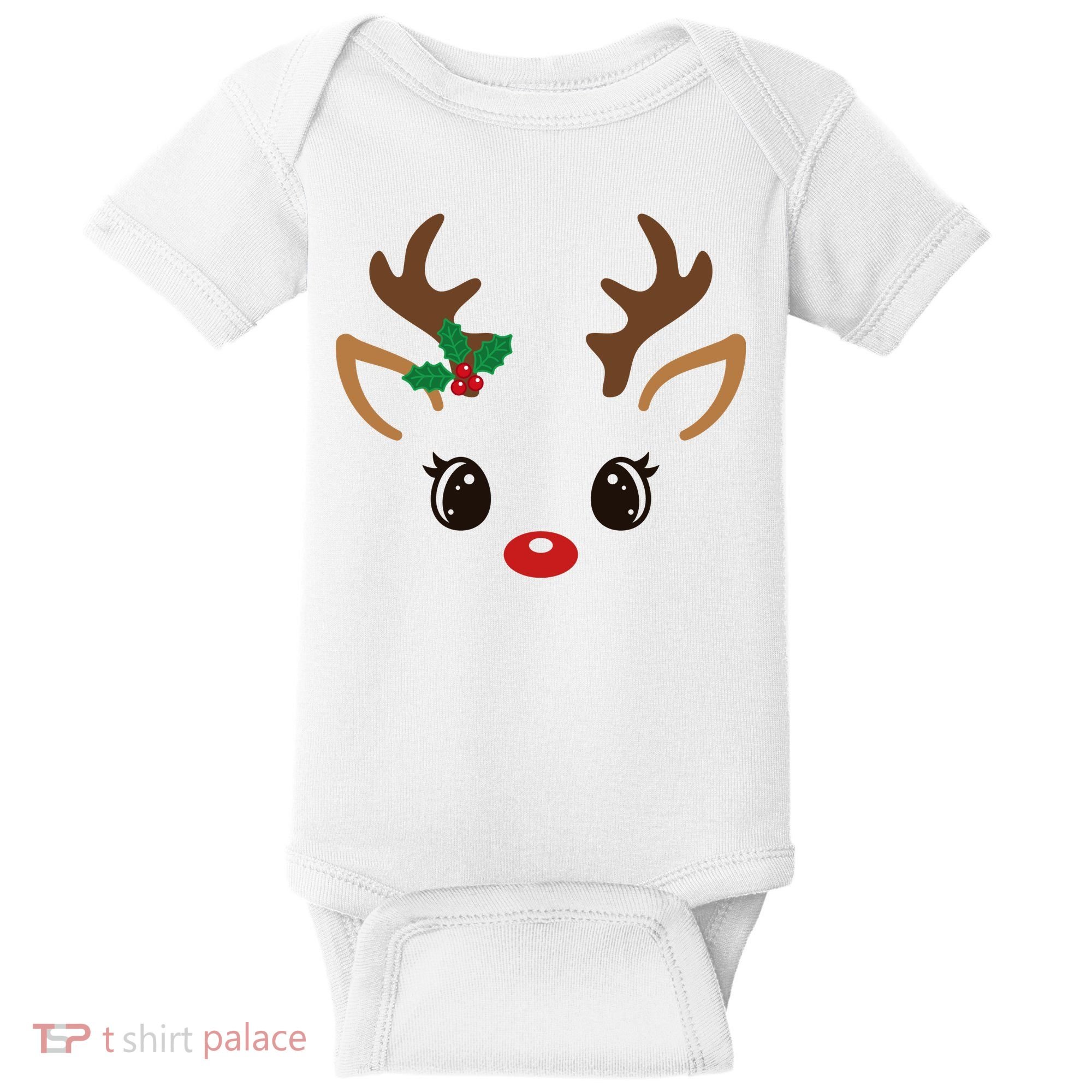 Cute Reindeer Face Christmas Baby Bodysuit