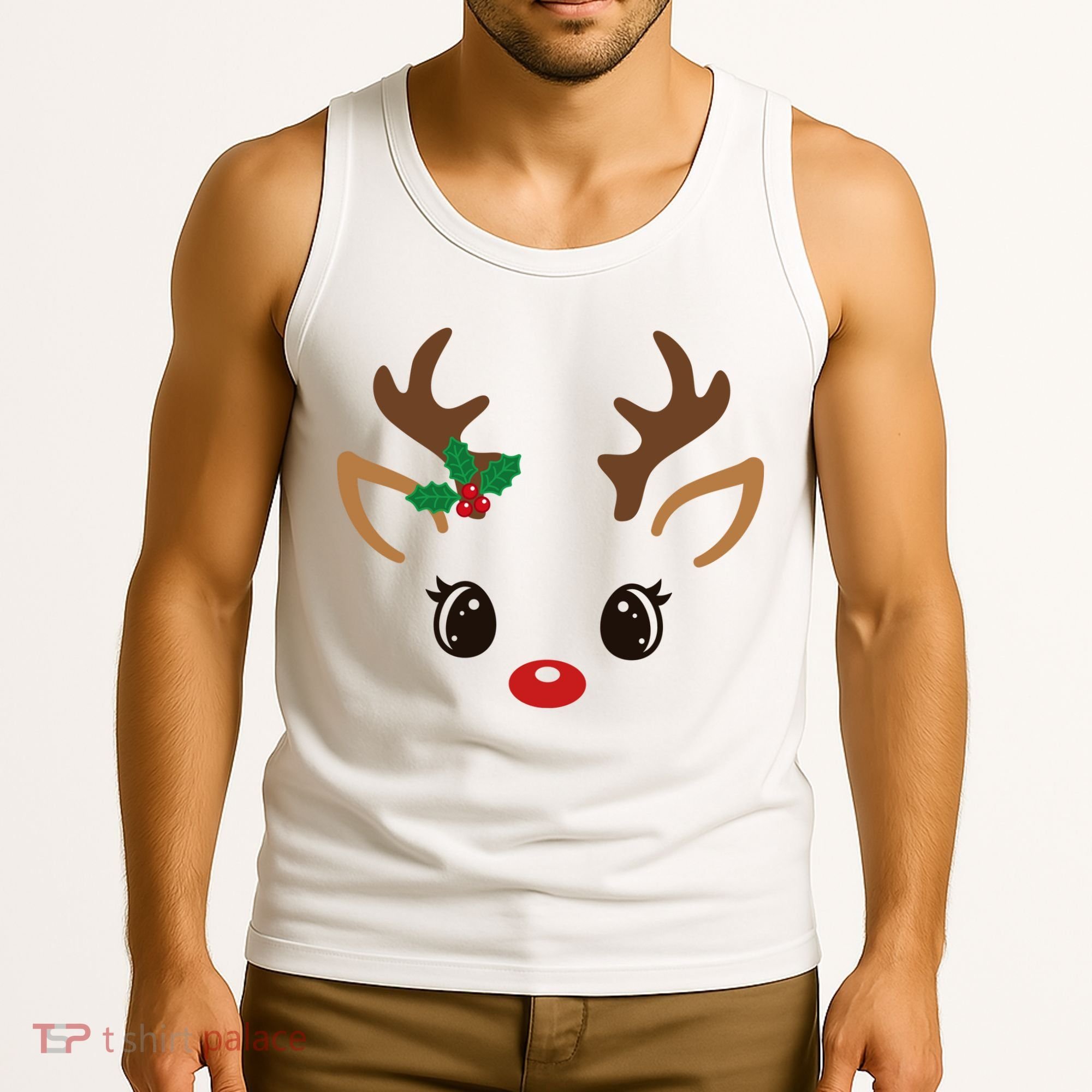 Cute Reindeer Face Christmas Tank Top