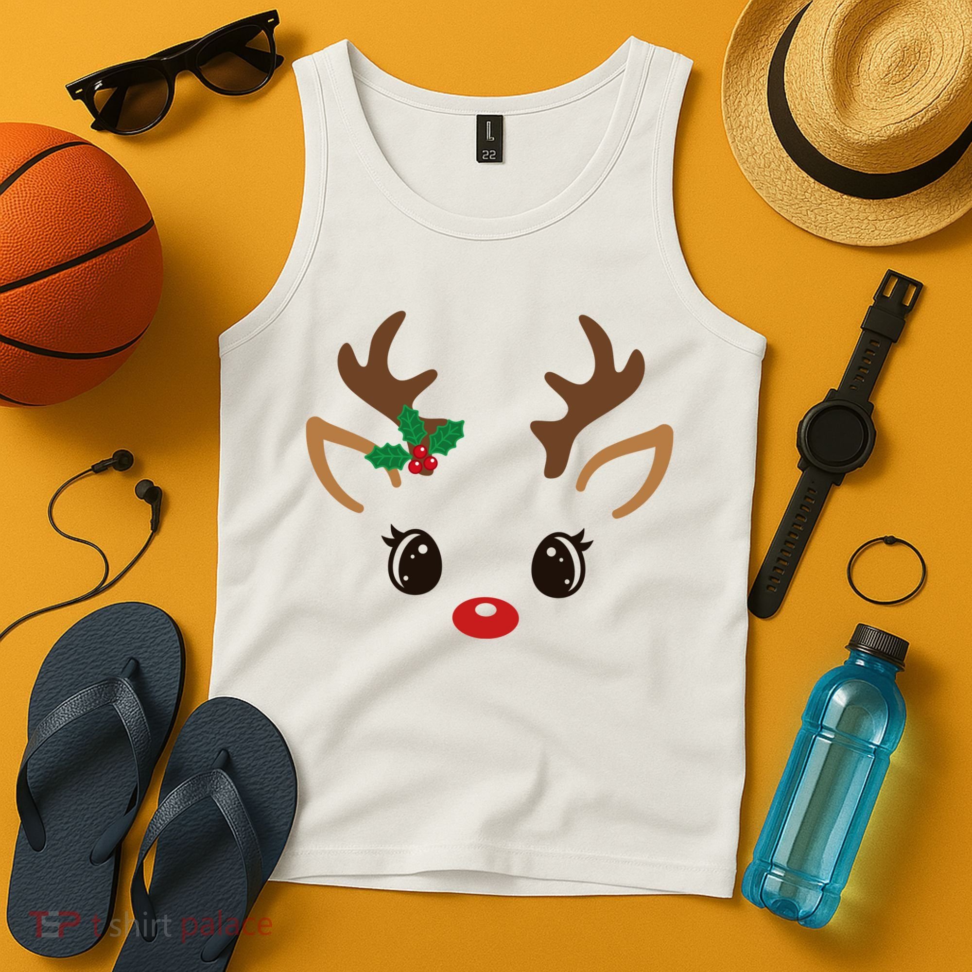 Cute Reindeer Face Christmas Tank Top