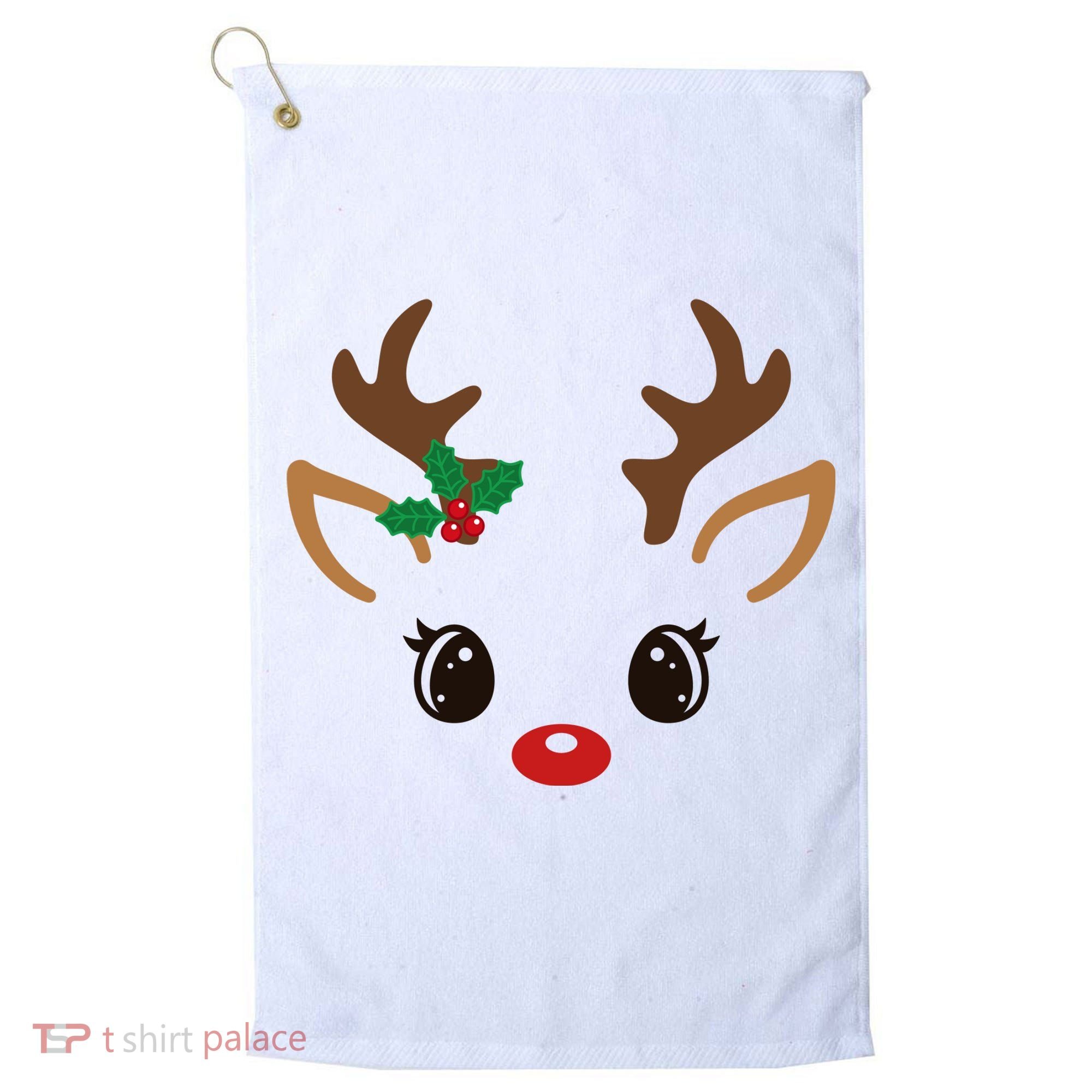 Cute Reindeer Face Christmas Golf Towel