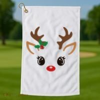 Cute Reindeer Face Christmas Golf Towel thumb 1