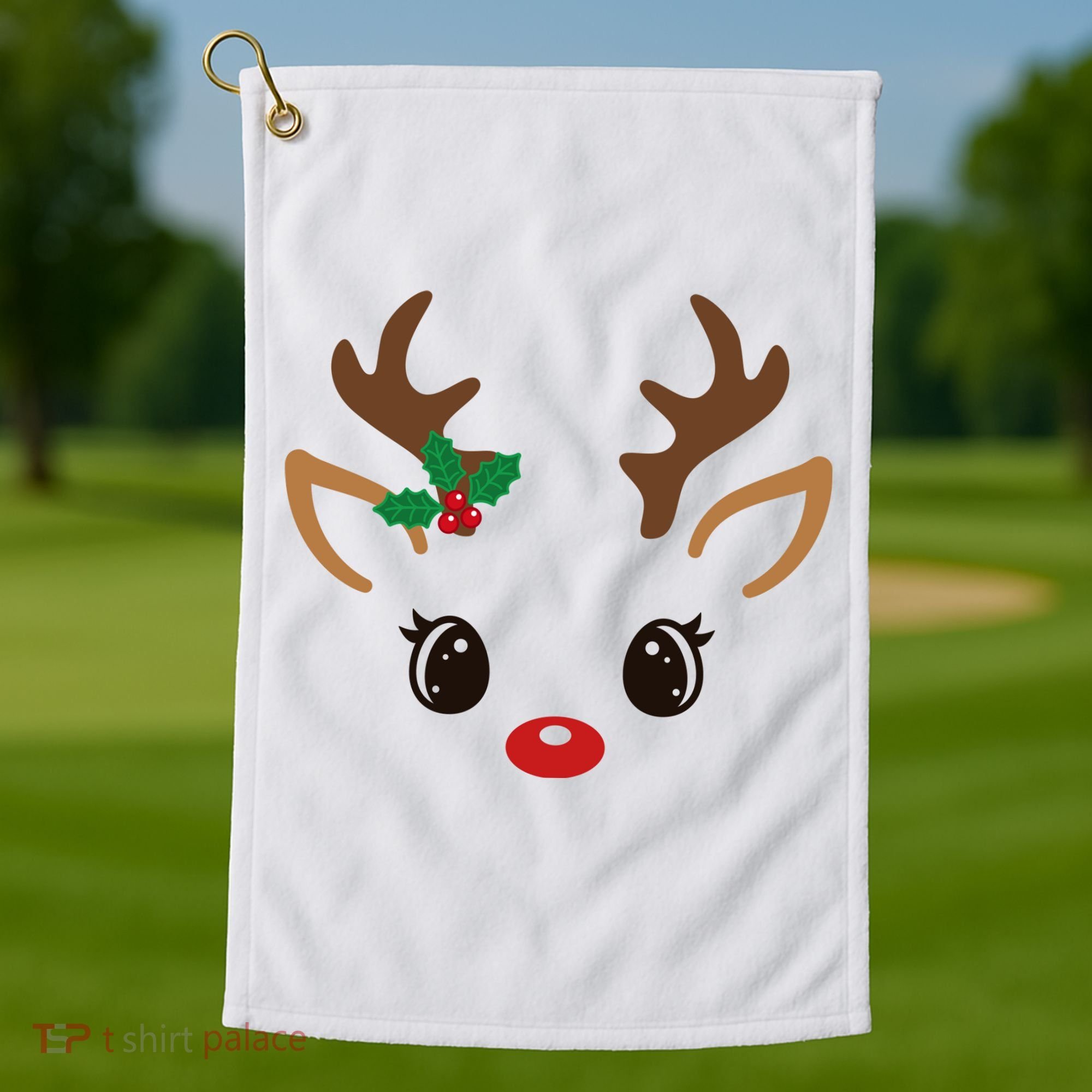 Cute Reindeer Face Christmas Golf Towel