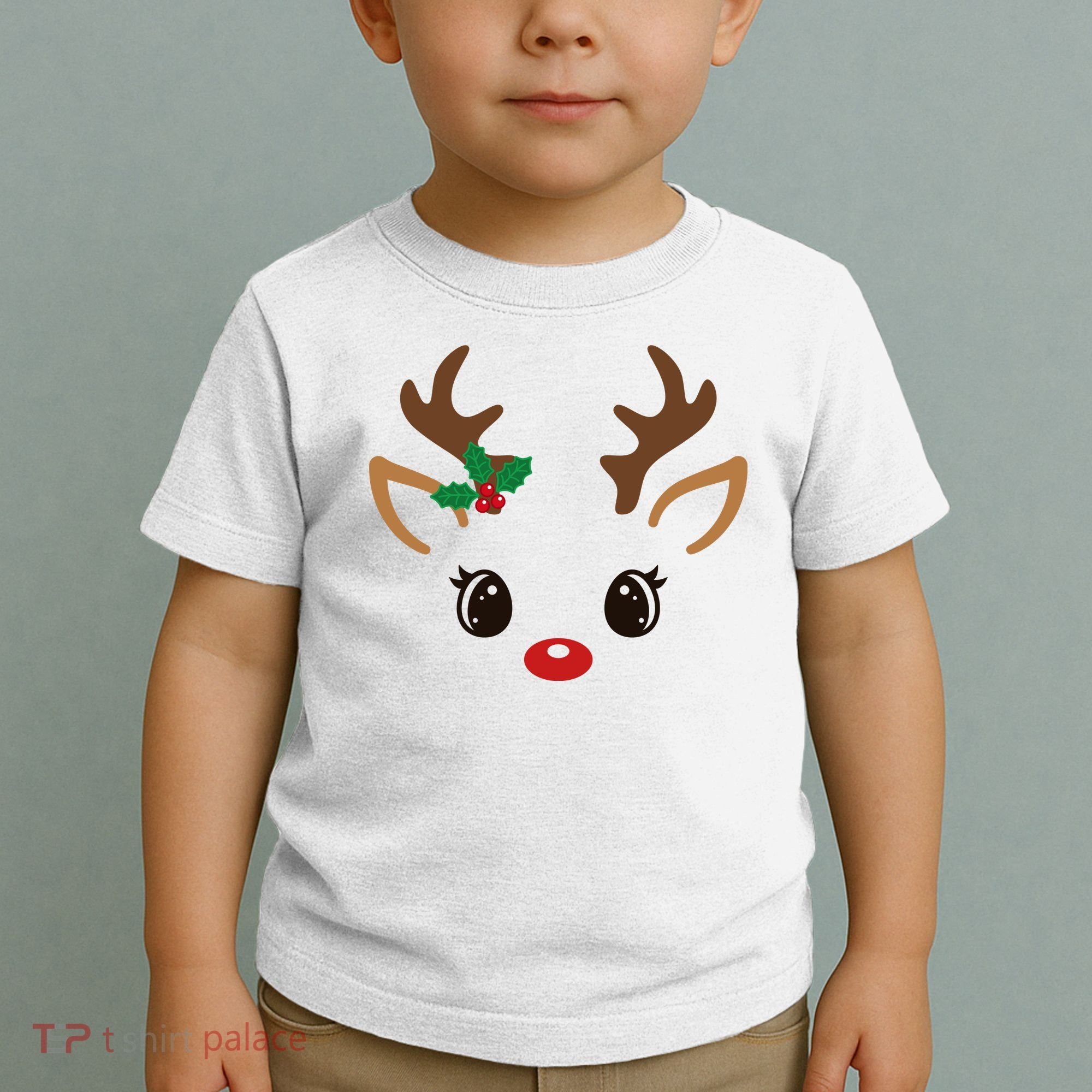 Cute Reindeer Face Christmas Toddler T-Shirt