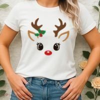 Cute Reindeer Face Christmas Women's T-Shirt thumb 2