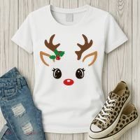 Cute Reindeer Face Christmas Women's T-Shirt thumb 3