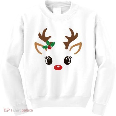 Cute Reindeer Face Christmas Kids Sweatshirt