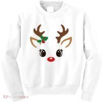 Cute Reindeer Face Christmas Kids Sweatshirt thumb 0
