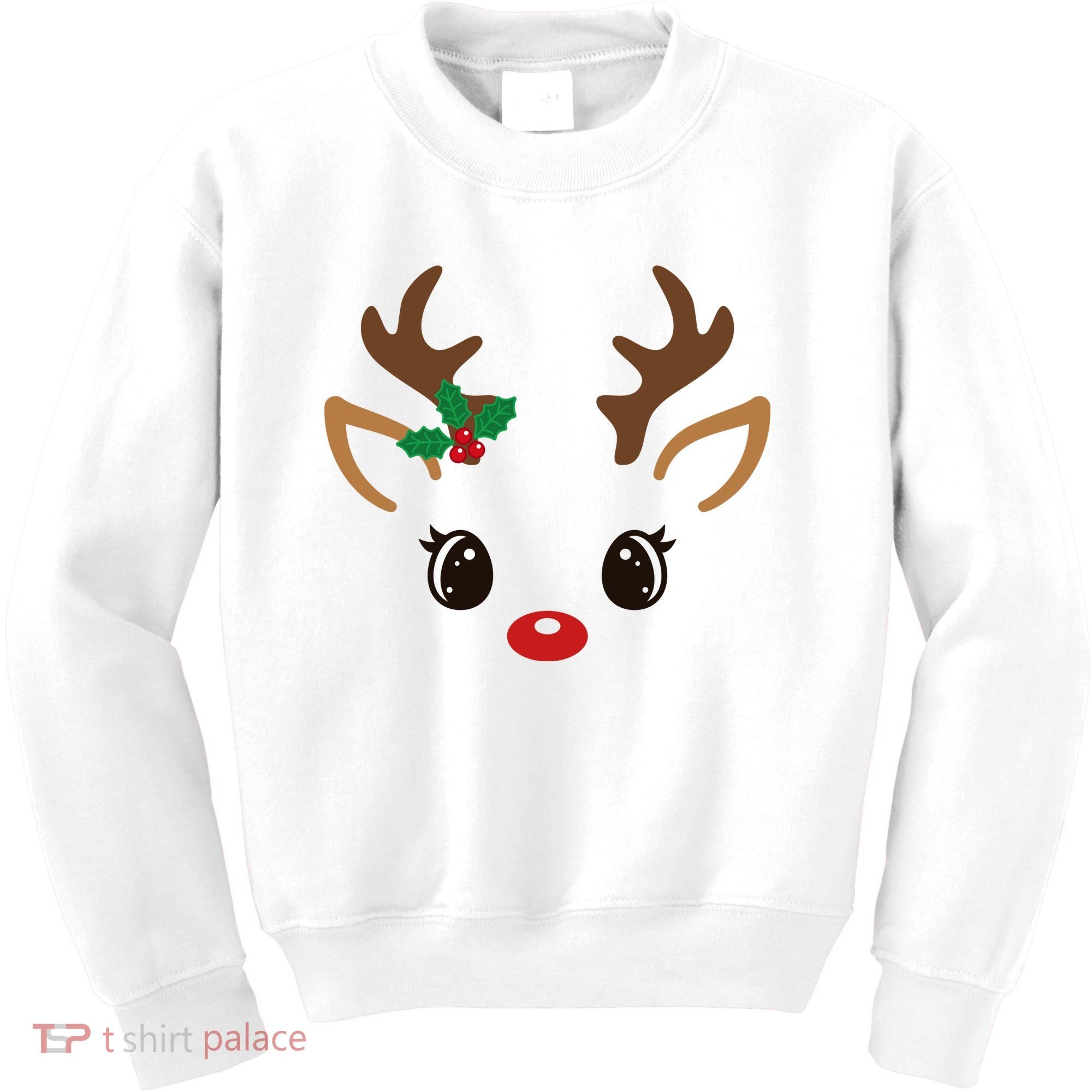 Cute Reindeer Face Christmas Kids Sweatshirt