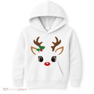Cute Reindeer Face Christmas Kids Hoodie