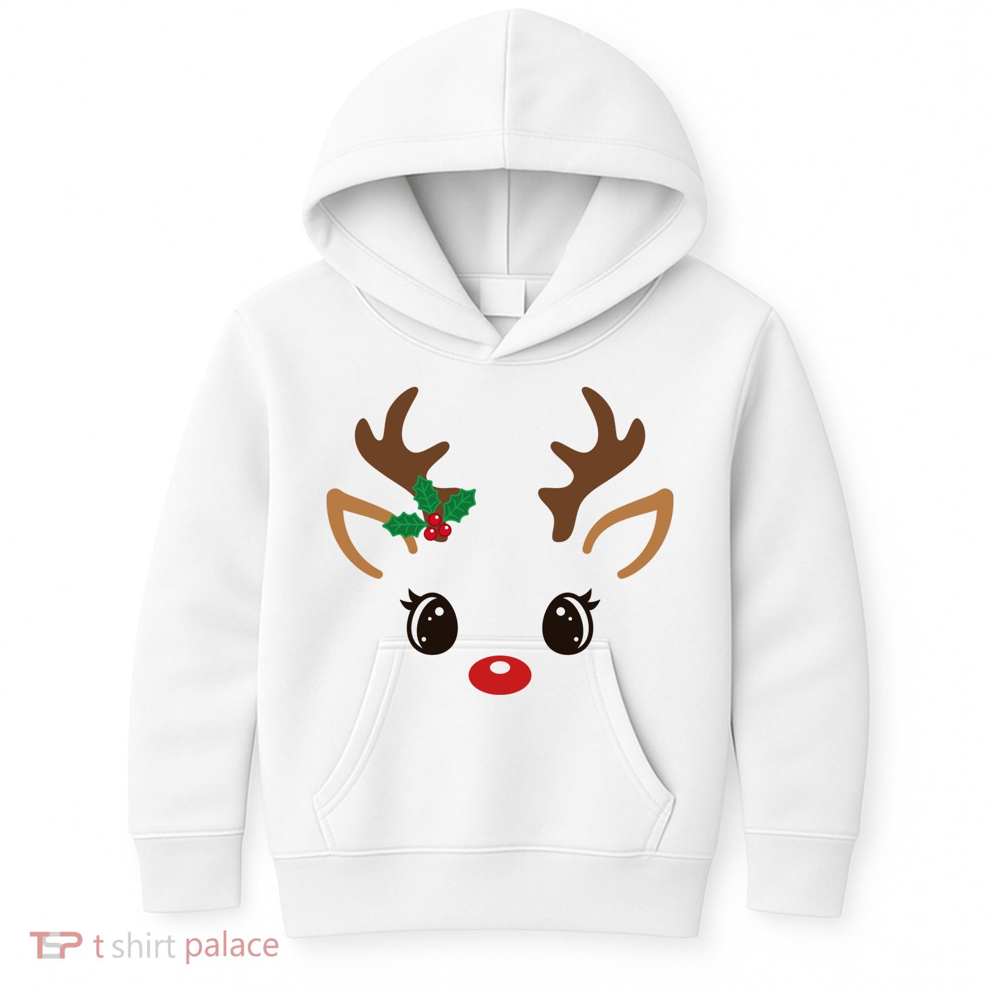 Cute Reindeer Face Christmas Kids Hoodie