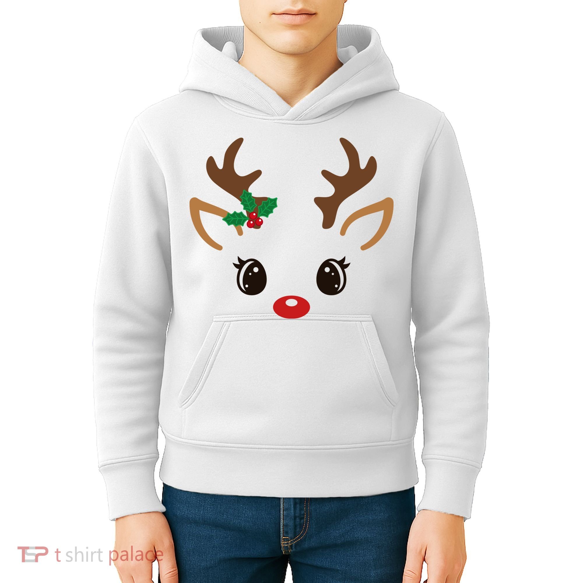 Cute Reindeer Face Christmas Kids Hoodie