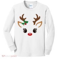 Cute Reindeer Face Christmas Kids Long Sleeve Shirt thumb 0