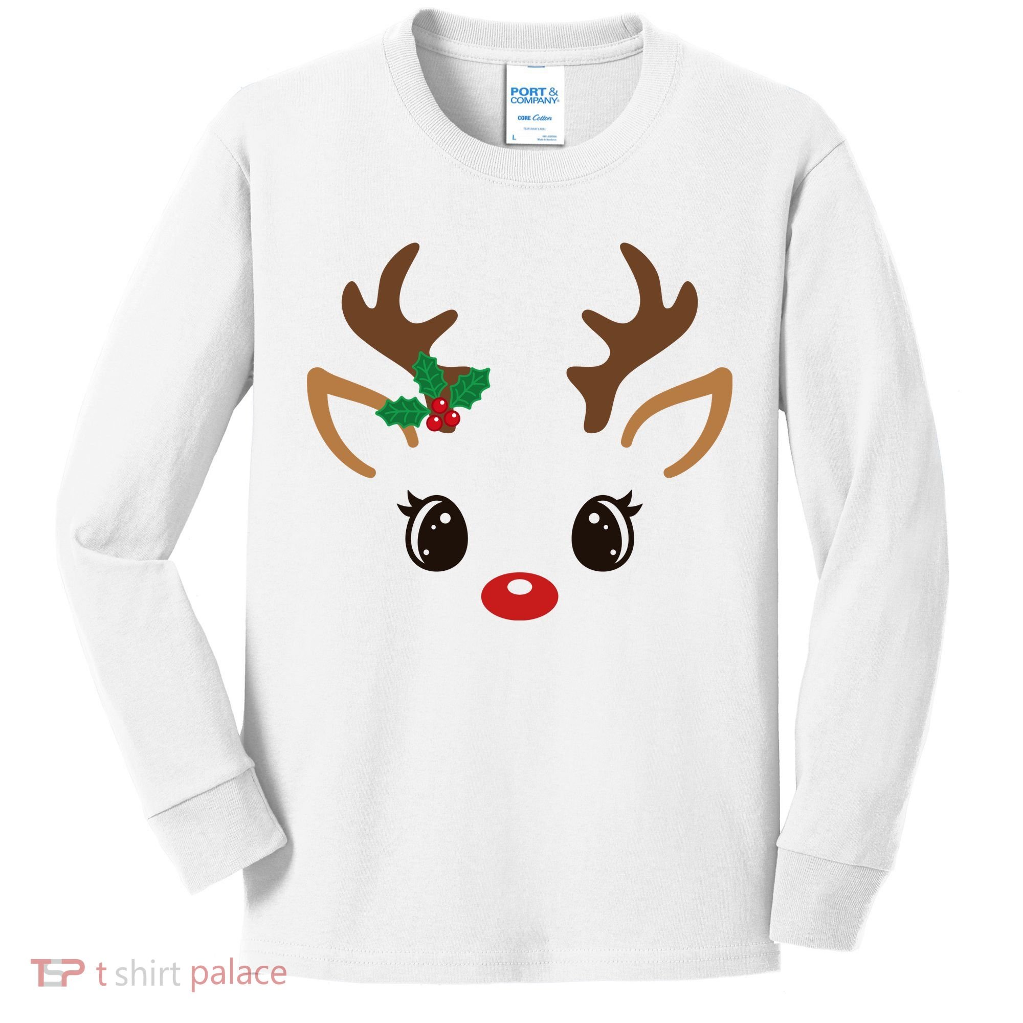 Cute Reindeer Face Christmas Kids Long Sleeve Shirt