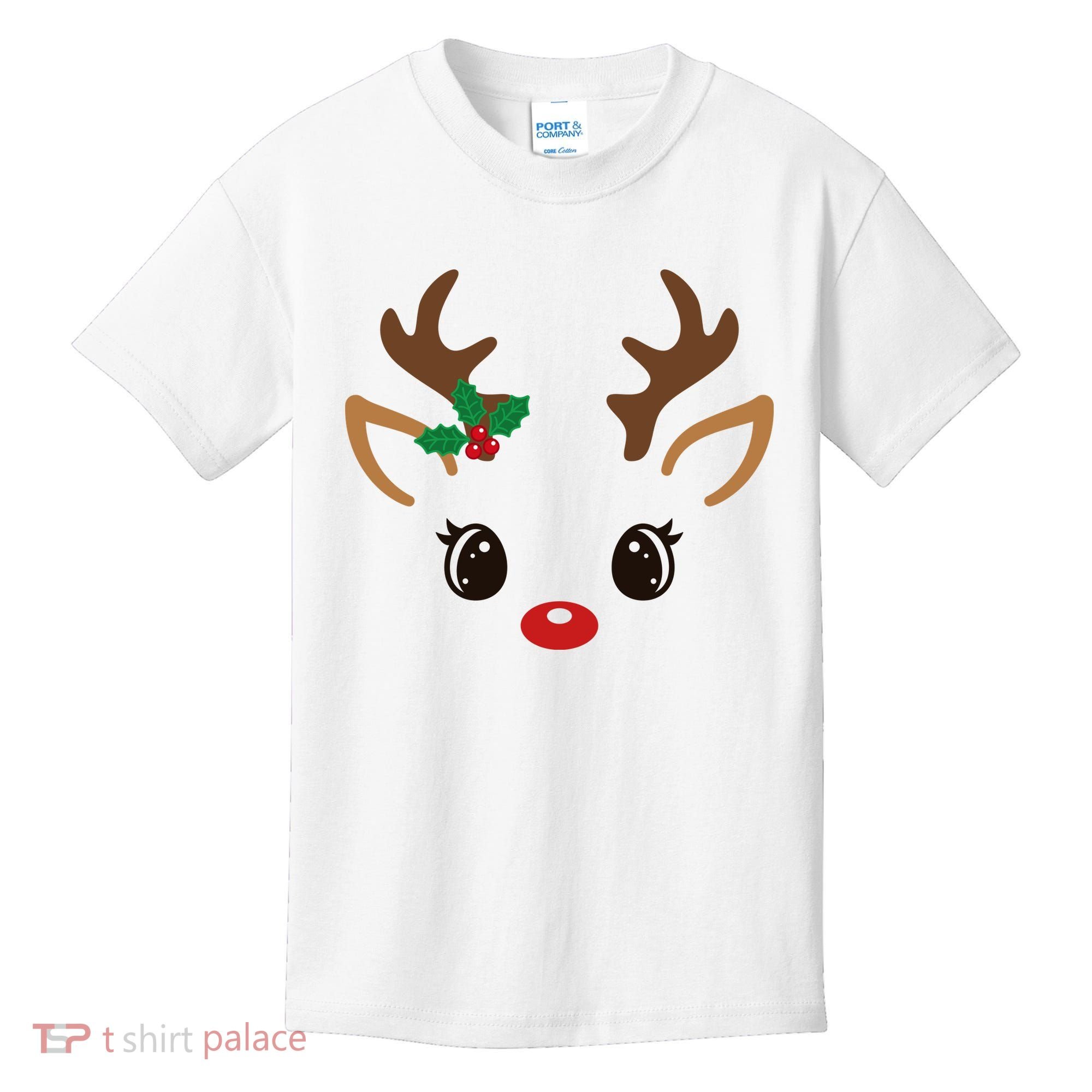 Cute Reindeer Face Christmas Kids T-Shirt