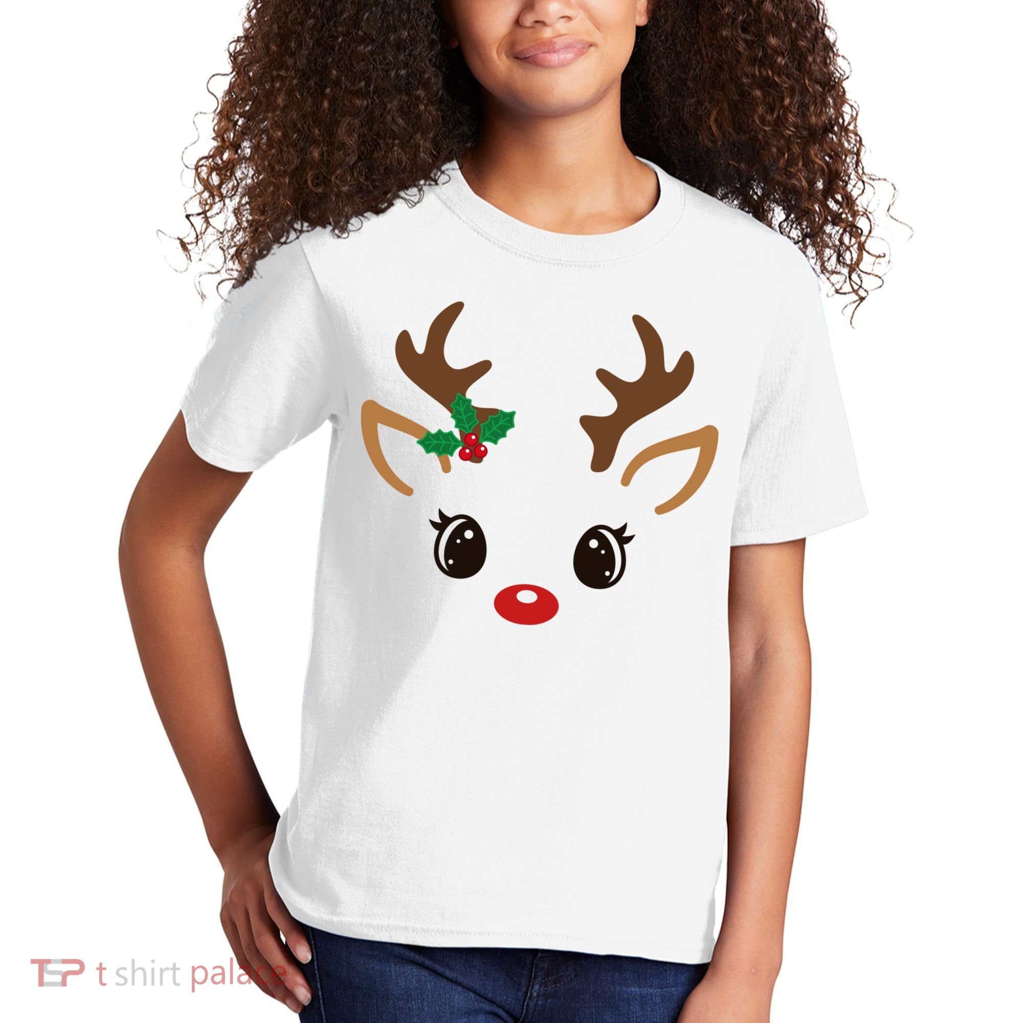Cute Reindeer Face Christmas Kids T-Shirt