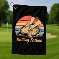 Cat Rolling Fatties Funny Golf Towel thumb 1