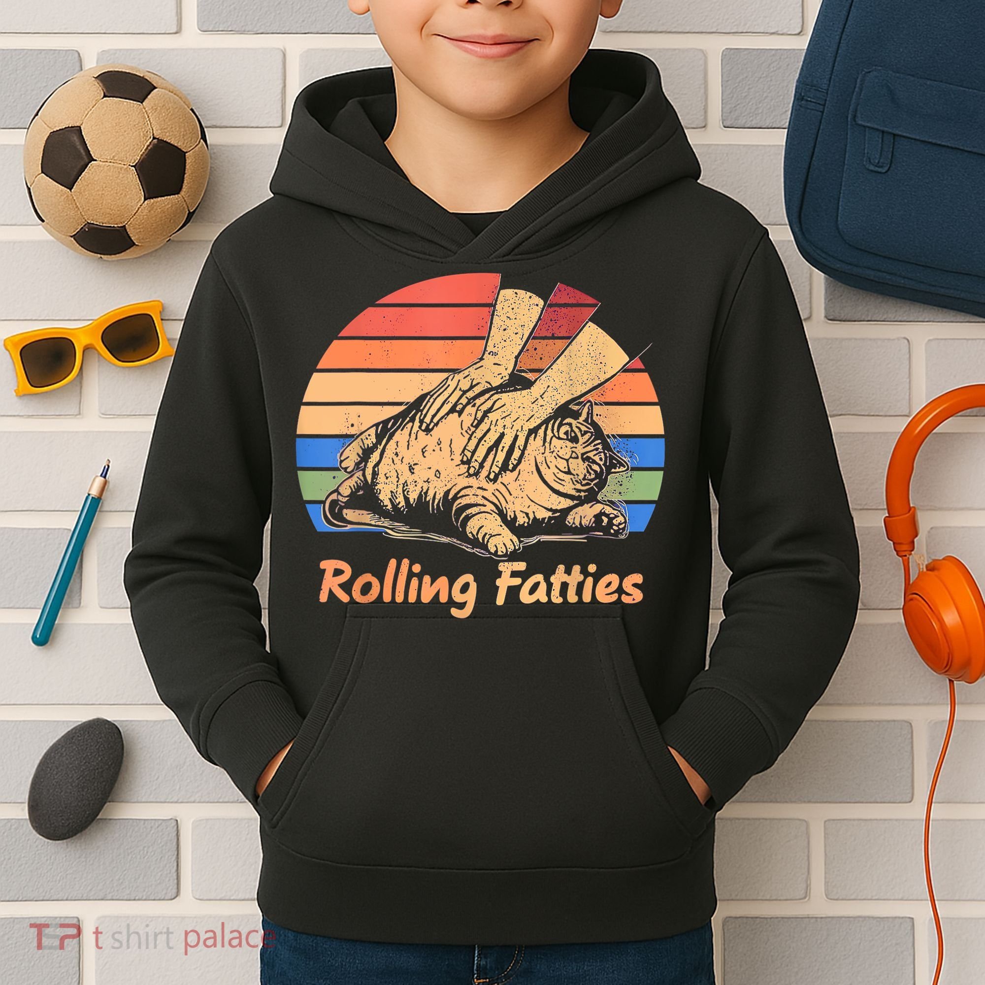 Cat Rolling Fatties Funny Kids Hoodie