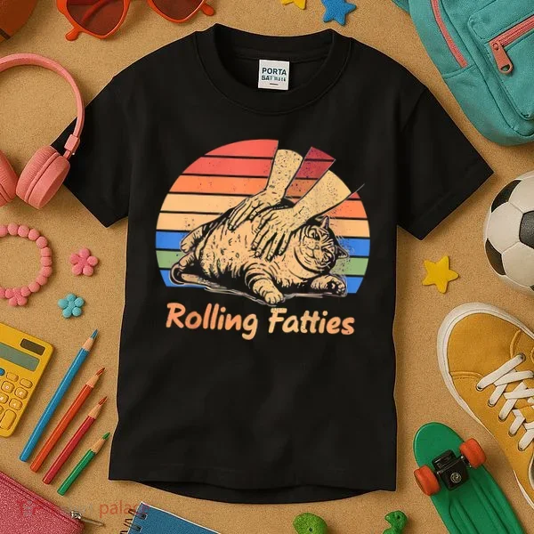 Cat Rolling Fatties Funny Kids T-Shirt