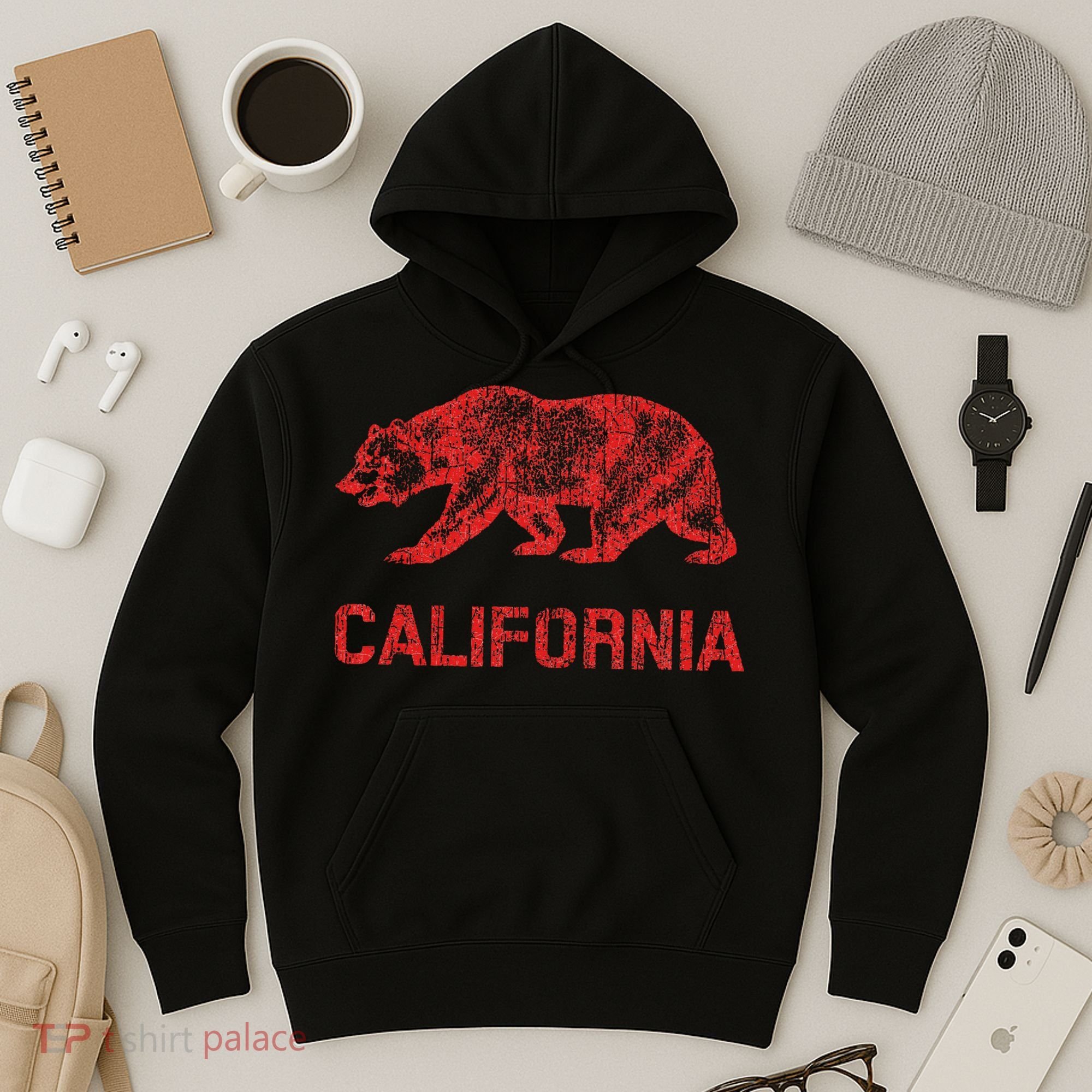 California Republic Flag Distressed Bear Hoodie