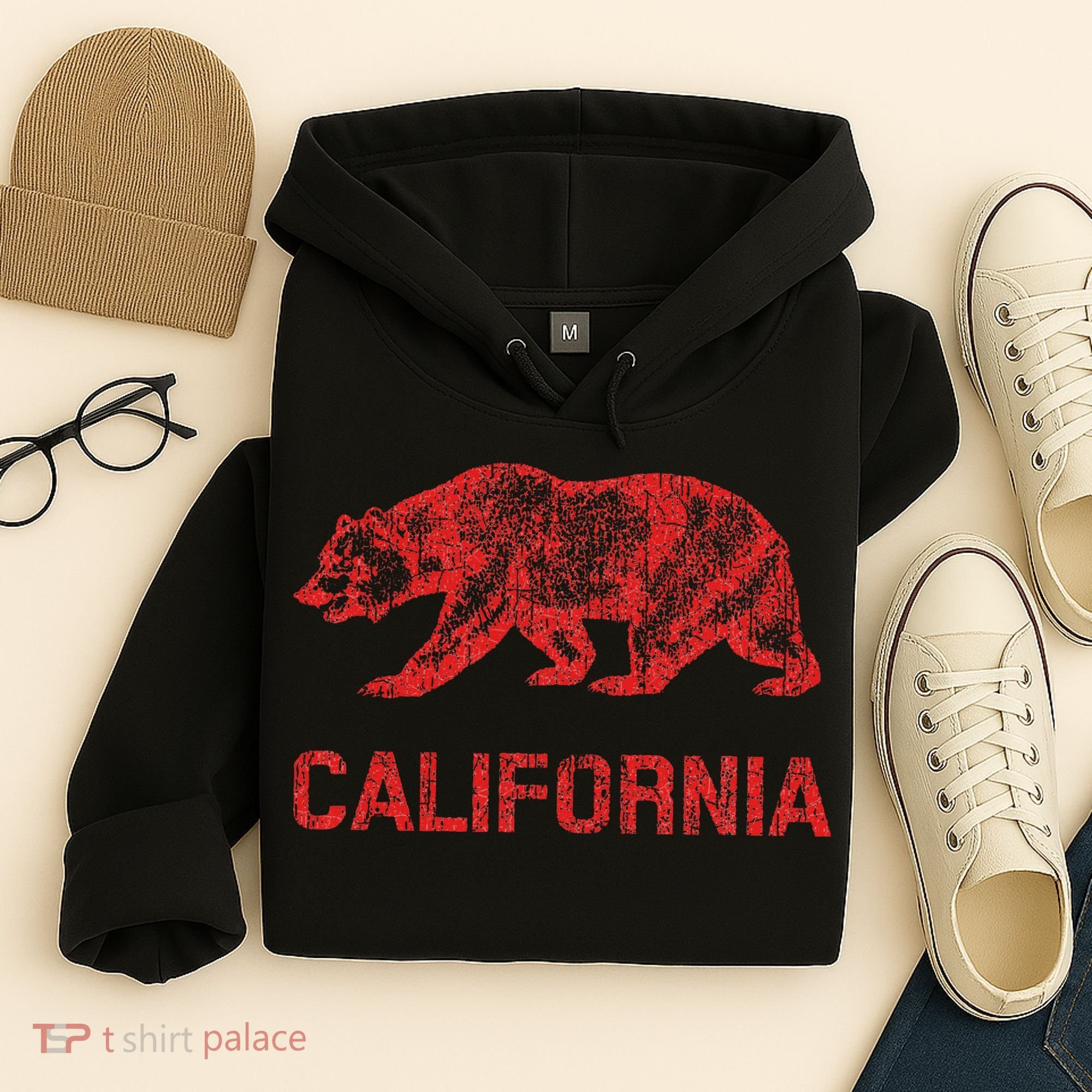 California Republic Flag Distressed Bear Hoodie