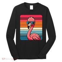 Cool Retro Flamingo In Sunglasses 70s 80s 90s Funny Flamingo Long Sleeve Shirt thumb 0