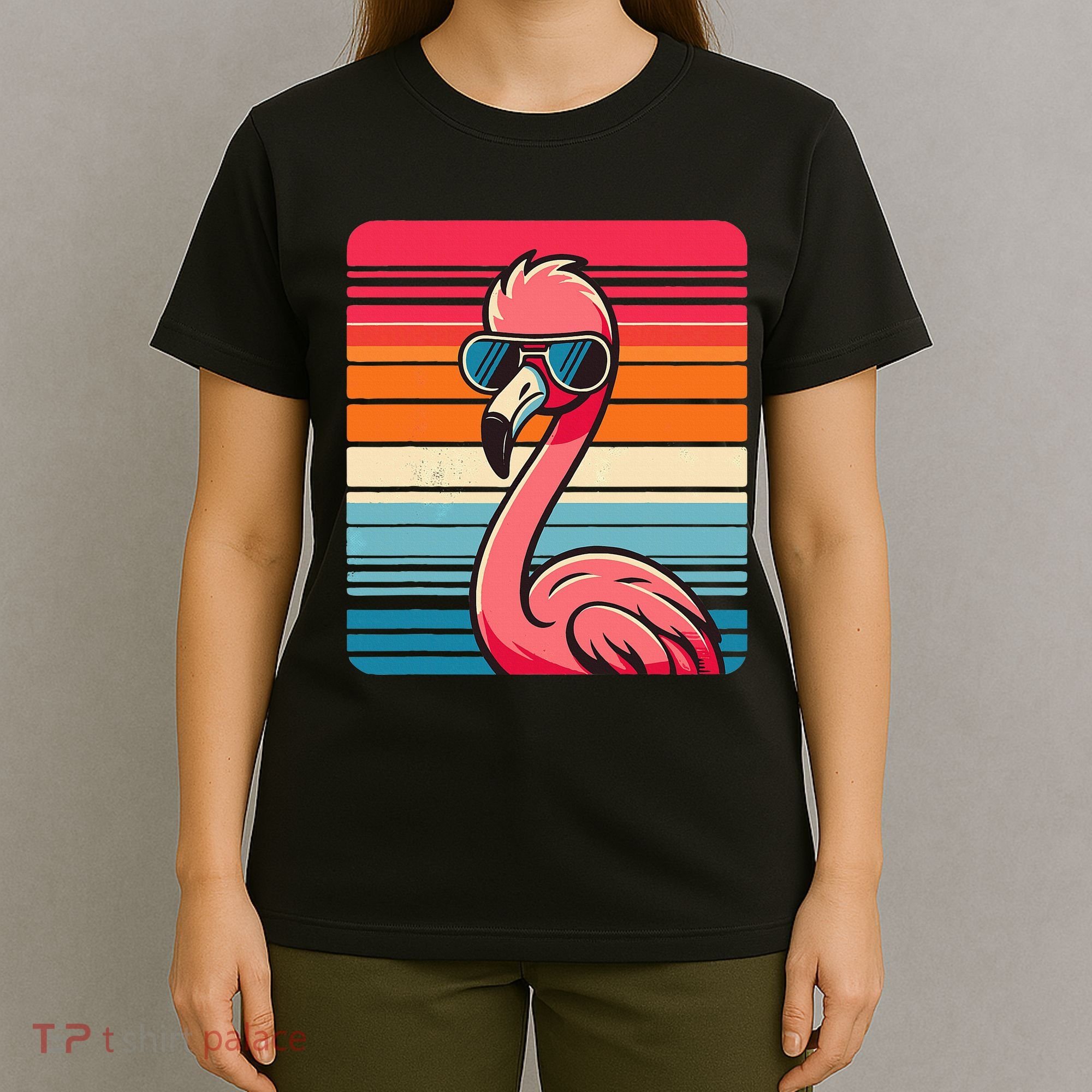 Cool Retro Flamingo In Sunglasses 70s 80s 90s Funny Flamingo T-Shirt