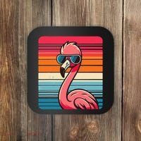 Cool Retro Flamingo In Sunglasses 70s 80s 90s Funny Flamingo Coaster thumb 0