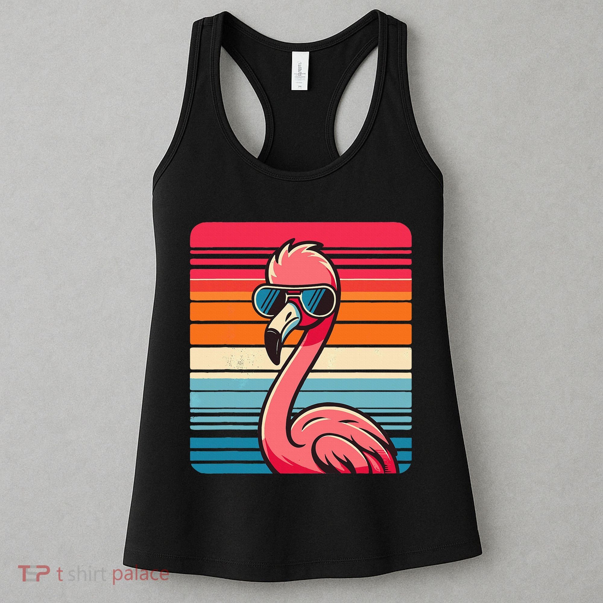 Cool Retro Flamingo In Sunglasses 70s 80s 90s Funny Flamingo Women's Tank Top