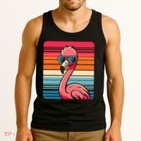 Cool Retro Flamingo In Sunglasses 70s 80s 90s Funny Flamingo Tank Top thumb 3