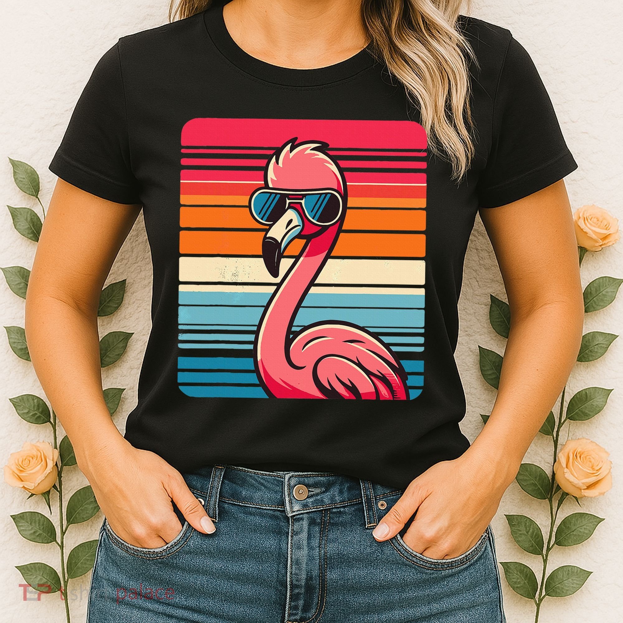 Cool Retro Flamingo In Sunglasses 70s 80s 90s Funny Flamingo Women's T-Shirt
