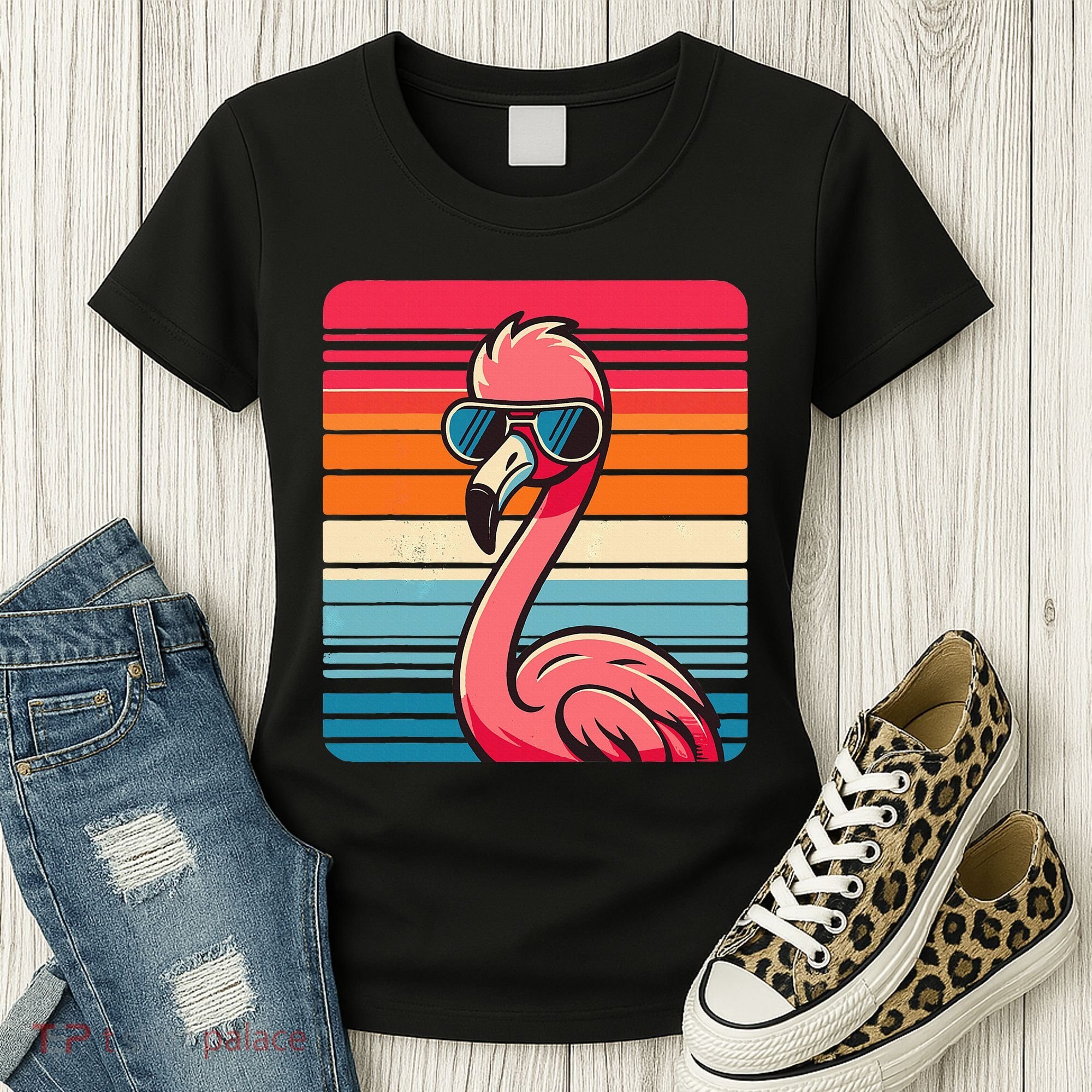 Cool Retro Flamingo In Sunglasses 70s 80s 90s Funny Flamingo Women's T-Shirt