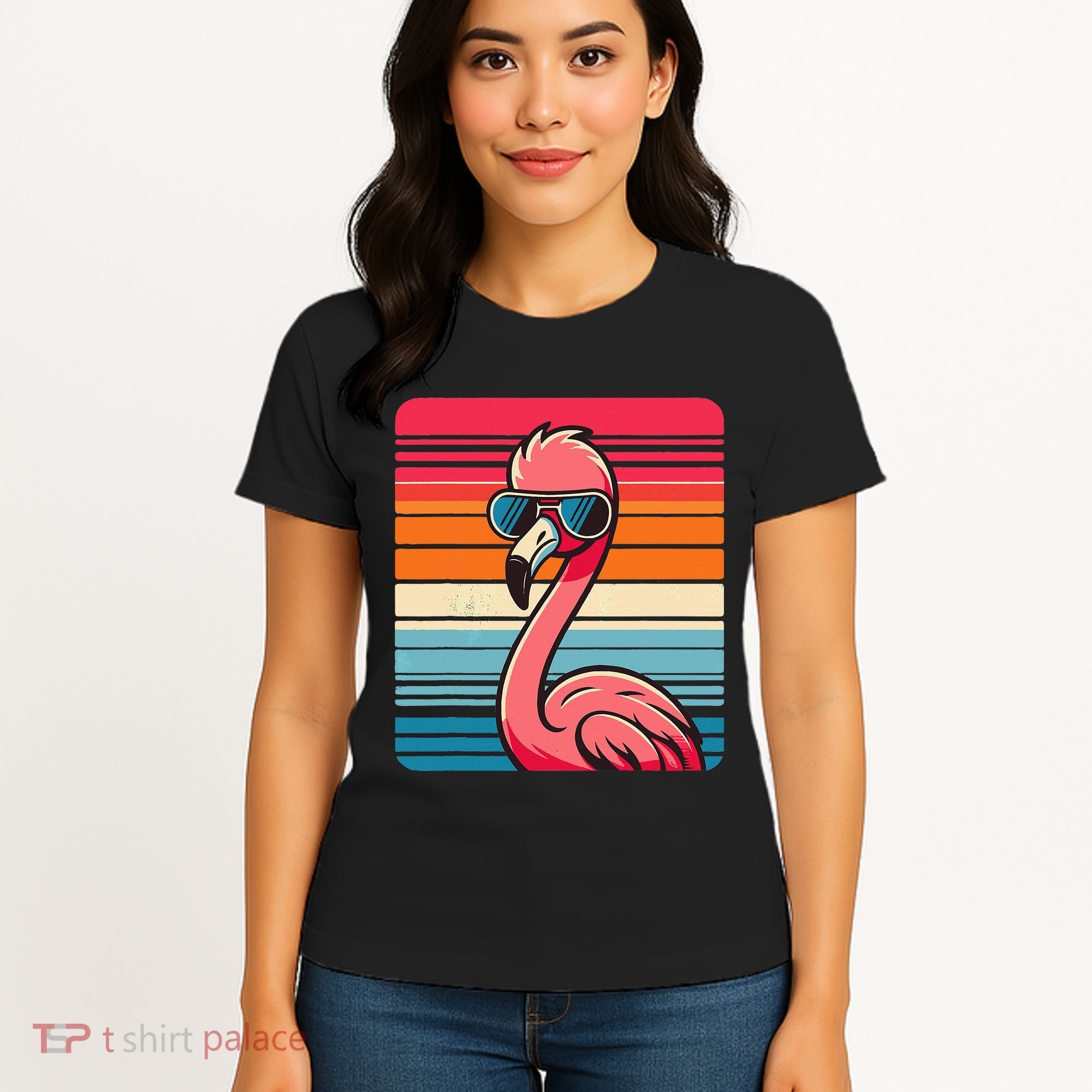Cool Retro Flamingo In Sunglasses 70s 80s 90s Funny Flamingo Women's T-Shirt