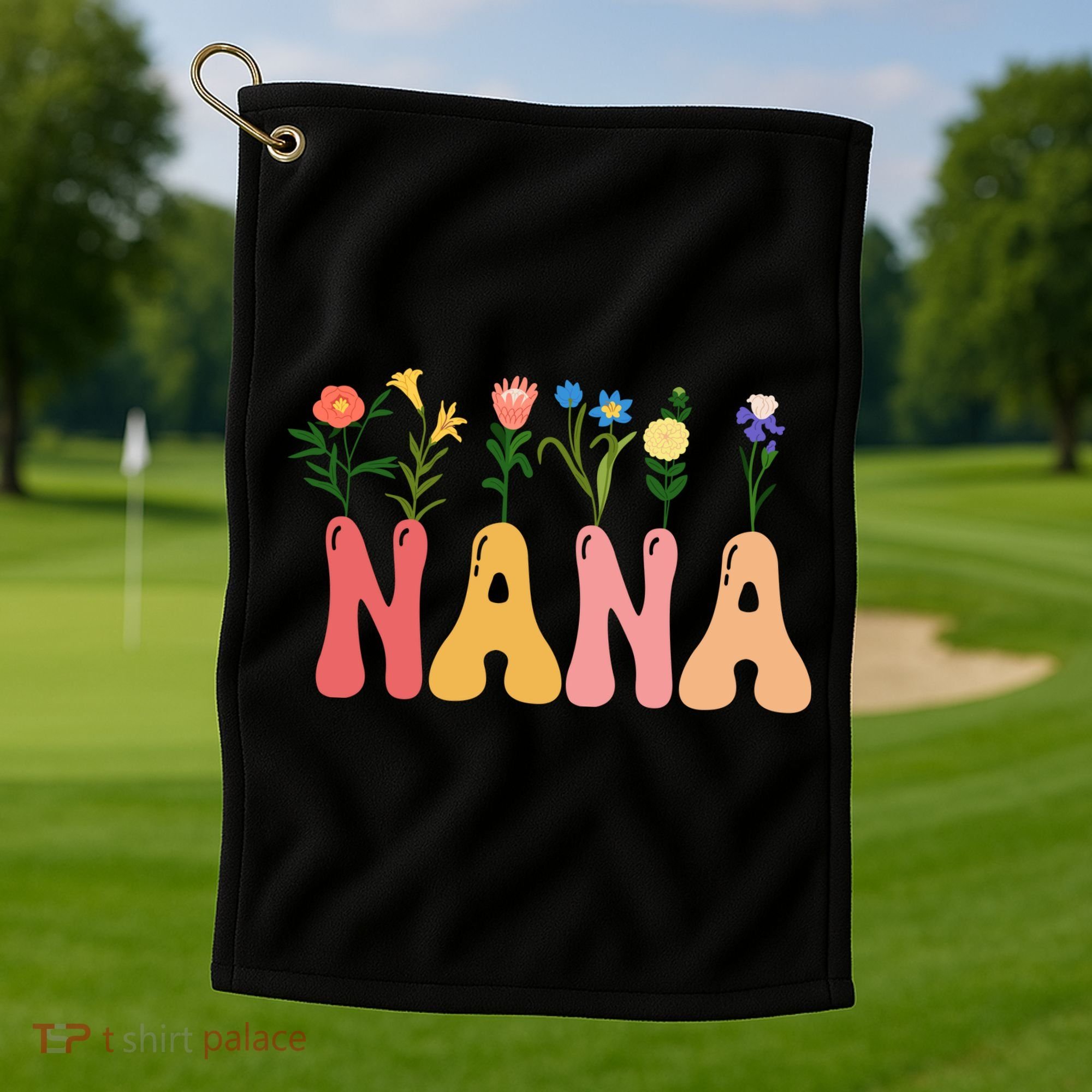 Cute Retro Floral Nana Golf Towel