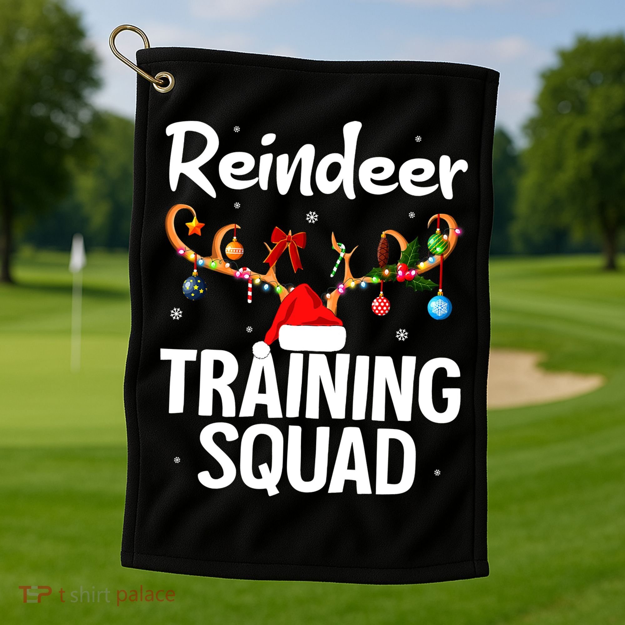 Christmas Running Funny Reindeer Training Squad Team Family Golf Towel