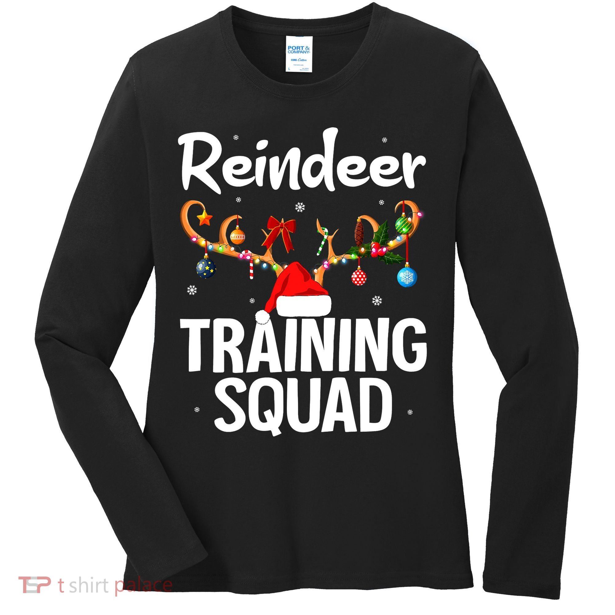 Christmas Running Funny Reindeer Training Squad Team Family Women's Long Sleeve Shirt