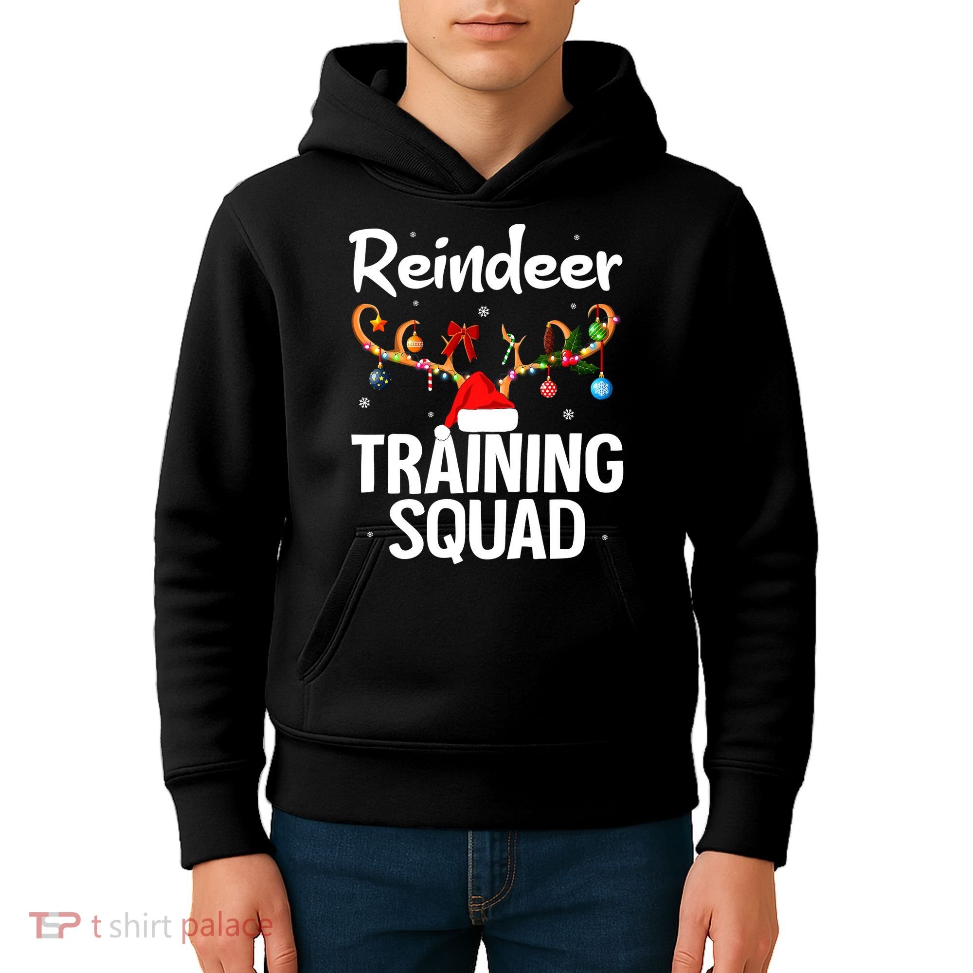 Christmas Running Funny Reindeer Training Squad Team Family Kids Hoodie