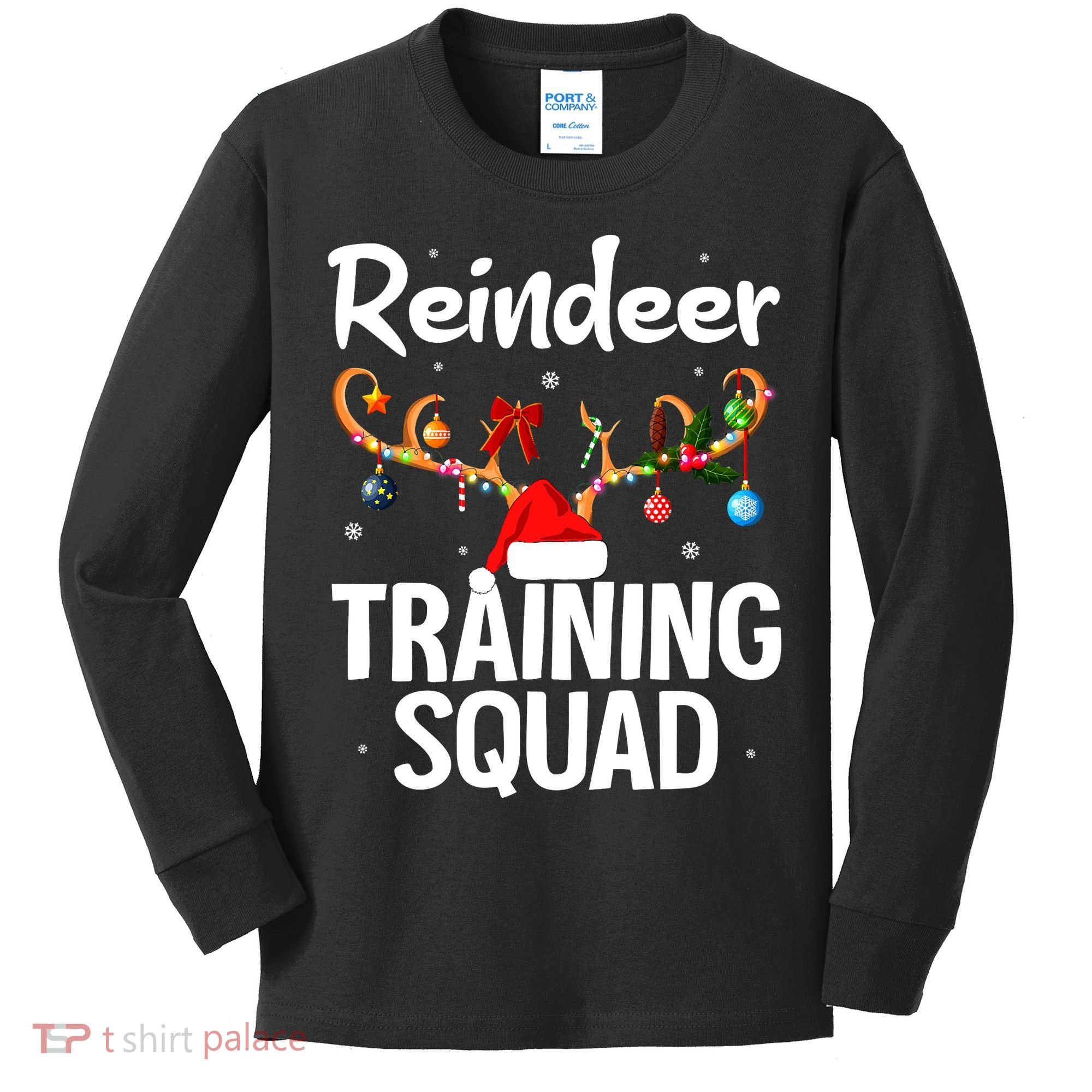 Christmas Running Funny Reindeer Training Squad Team Family Kids Long Sleeve Shirt