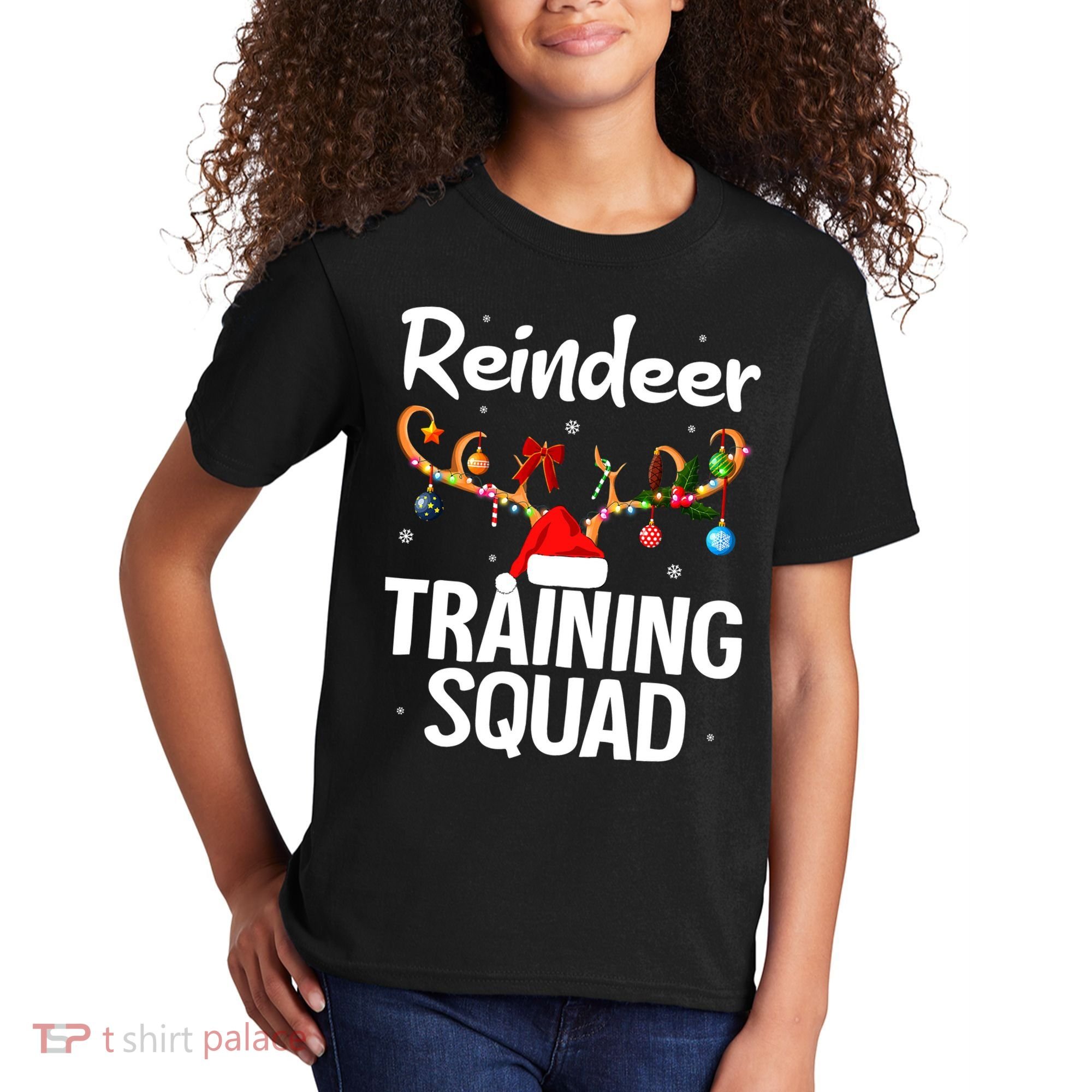 Christmas Running Funny Reindeer Training Squad Team Family Kids T-Shirt
