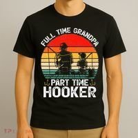 Cute Retro Full Time Grandpa Part Time Hooker Fathers Day Fishing T-Shirt thumb 3