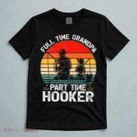 Cute Retro Full Time Grandpa Part Time Hooker Fathers Day Fishing T-Shirt thumb 5
